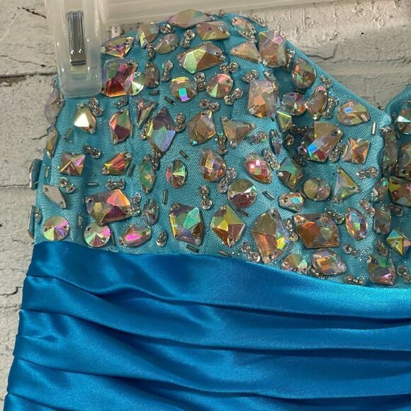 Dresses by Deb Blue Embellished Strapless Princess Prom Dress 7/8 - Picture 5 of 12